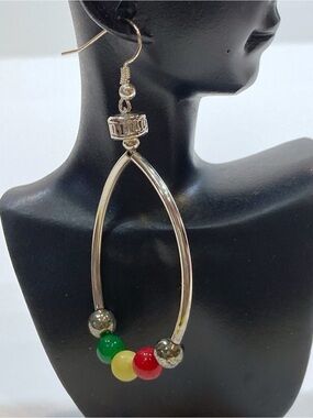 Handmade Boho Rasta hippie festival Beaded gemstone Hoop Drop Earrings